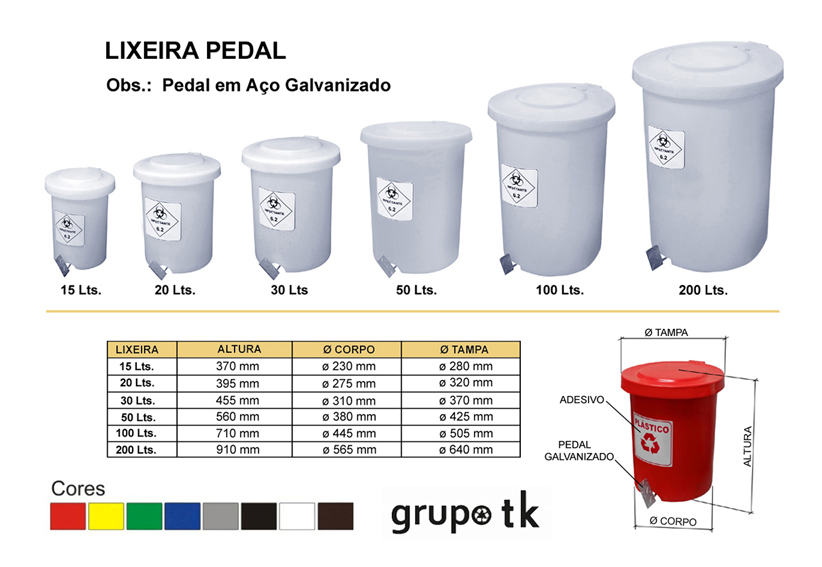 LIXEIRA PEDAL - 15 - 20 - 30 - 50 - 100 - 200 - Lts